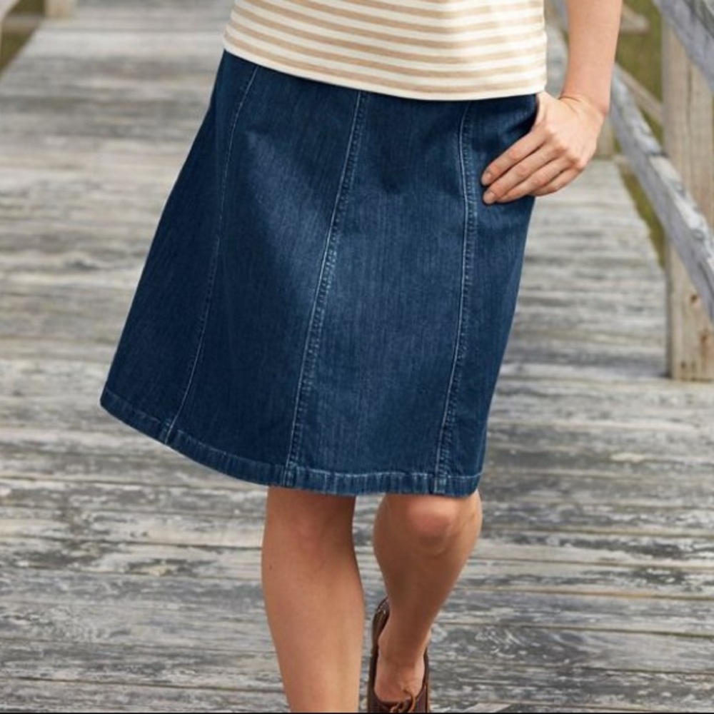 LL Bean Classic Fit Denim Gored Skirt